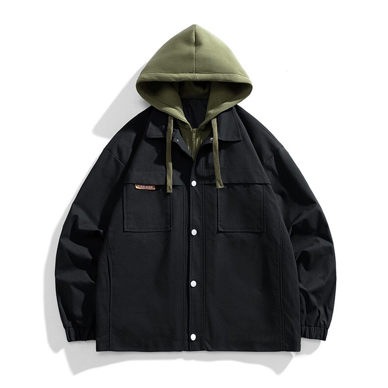 JK9968P85新港风连帽假两件情侣夹克宽松百搭外套M-4XL,男装夹克,星座1204