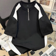 300克得物重磅100纯棉宽松撞色拉链短袖POLO衫T恤男RH5029-特P35，男装T恤，星座610B-1