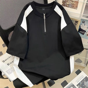 300克得物重磅100纯棉宽松撞色拉链短袖POLO衫T恤男 RH5029-特P35图片