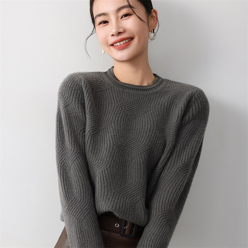 秋冬季新款舒适显瘦时尚百搭5针菱形格圆领羊毛衫，女装羊毛衫，琳尚羊绒