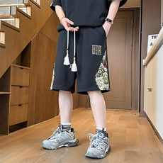拼接男士休闲五分裤男潮刺绣夏季短裤直筒运动裤A266-KZ508-P28，男装休闲裤，电商A266