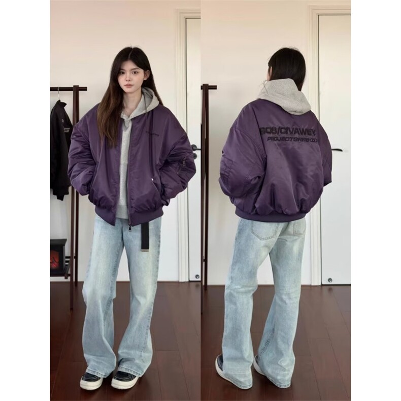 美式复古刺绣棒球棉服外套男女潮牌Cleanfit短宽飞行夹棉夹克外套,男装夹克,星座506A