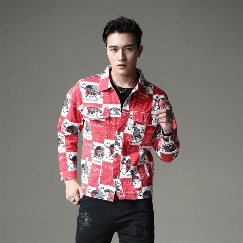 2021模图实体店款精品牛仔外套红色货号322-1,男装夹克,钱塘6007(原2006)