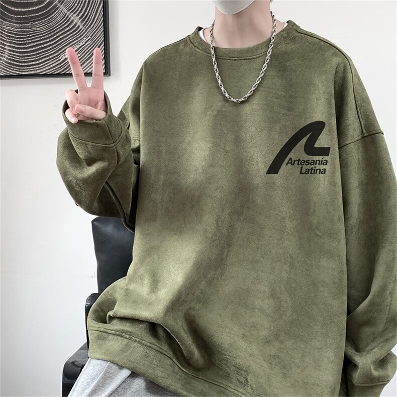 电商DSA028-LPWY2354100聚酯P35新款麂皮绒印花圆领卫衣男限48,男装卫衣,电商A028