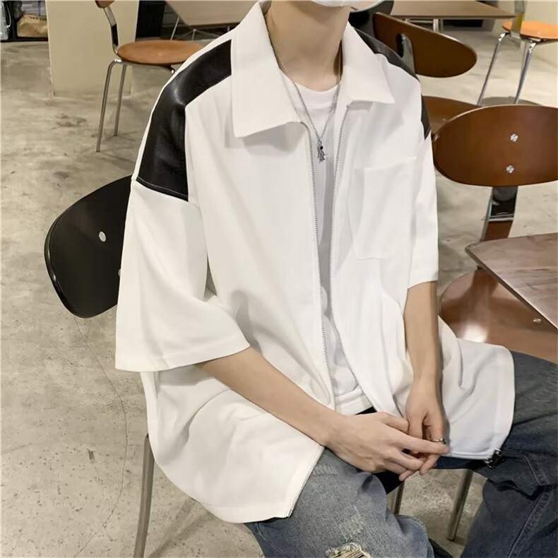 夏季短袖衬衫男韩版潮流半袖ins潮牌工装休闲衬衣外套图片