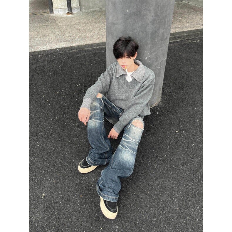 【有货】M017LL-特P60假两件V领毛衣男翻领针织衫外套,男装针织衫/毛衣,星座1007（原301D）