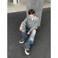 【有货】M017LL-特P60假两件V领毛衣男翻领针织衫外套，男装针织衫/毛衣，星座1007（原301D）