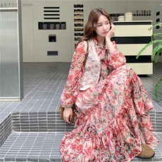 韩版时尚蕾丝马甲套装女2025秋新款时尚减龄显瘦印花半身裙两件套，女装套装/套裙，2D035