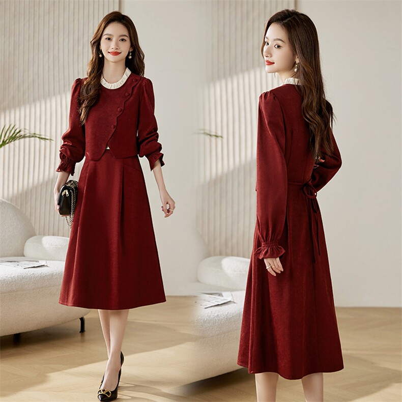 优雅气质长袖连衣裙修身显瘦时尚百搭，女装连衣裙，贵人树