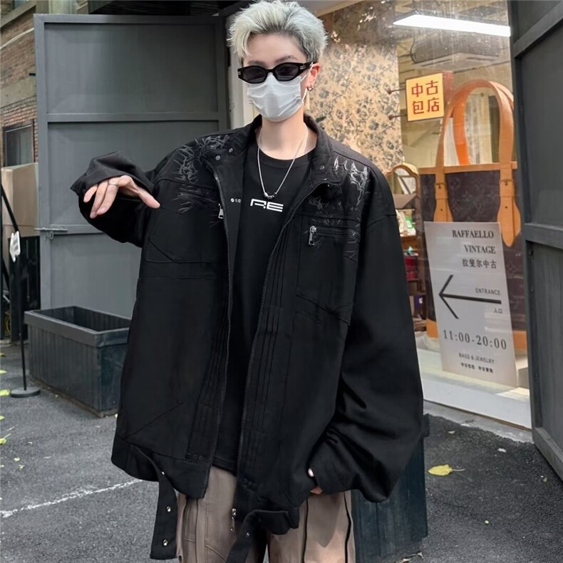 美式复古披荆斩棘短款牛仔外套男春秋潮流情侣高街夹克W9332/P88,男装工装外套,星座506