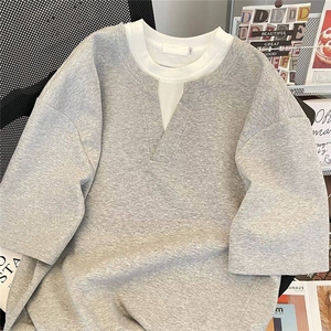 抖音得物高品质版本二开240克宽松纯棉美式高街痞帅假两件短袖T恤图片