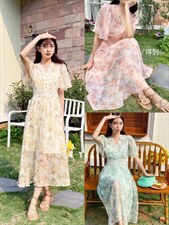 碎花面料连衣裙，女装连衣裙，得到THETHAT