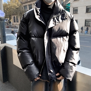美式PU皮立领短款棉服男加厚保暖工装棉衣外套冬季ootd穿搭面包服图片