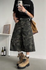 M-8XL美式复古迷彩牛仔短裤特大码工装裤阔腿七分裤子NZ9015/P48，男装牛仔裤，电商B238