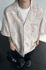 8XL-M冰丝古着感波浪纹短袖衬衫男宽松休闲沙滩古巴领衬衣CS528，男装衬衫，电商D206-1