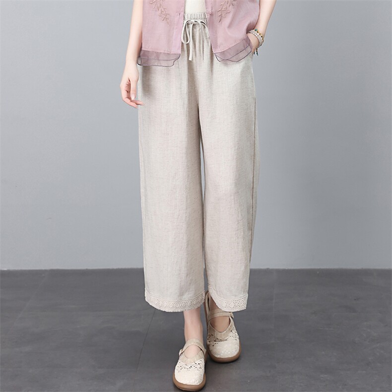 天丝亚麻裤女夏季薄款2025新款小个子妈妈休闲防晒裤子夏天阔腿裤，女装休闲裤，忆绮罗