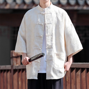 现货 风立领盘扣风格新款春夏提花纹半袖T2561-P65控78图片