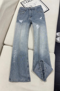 B221 美式ins高街暗黑刺绣修身微喇牛仔裤LK25606-特P45控78图片