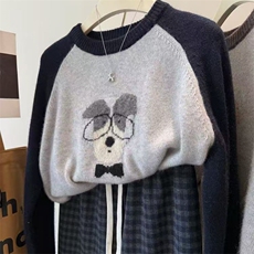 2025年秋季时尚百搭通勤简约休闲小狗圆领，女装针织衫/毛衣，萱芳婷羊绒