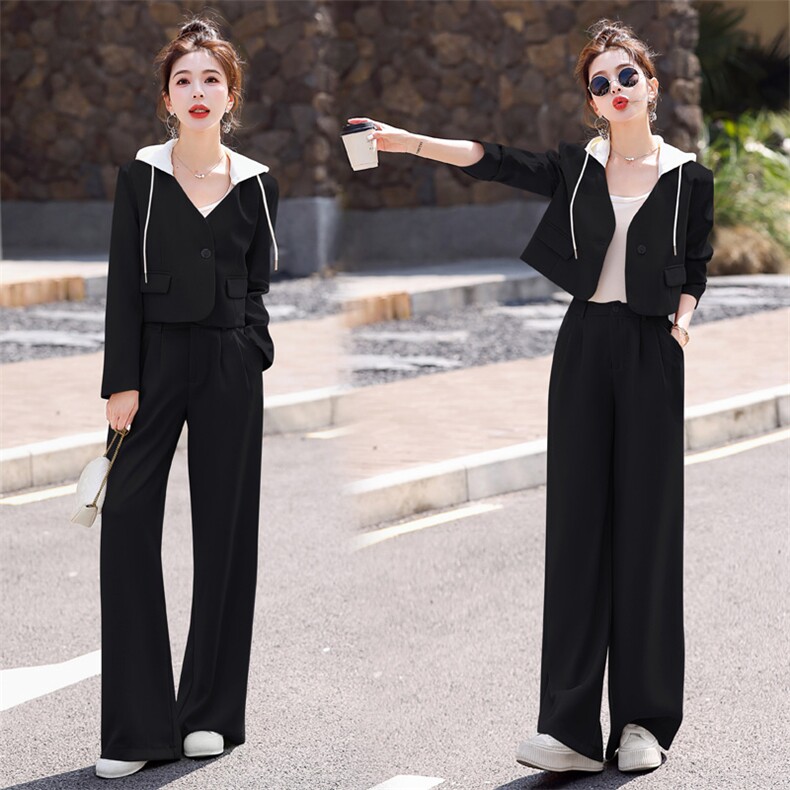 西装套装女2025春秋新款高级感阔腿裤休闲时尚欧货两件套裤职业装，女装套装/套裙，意芙