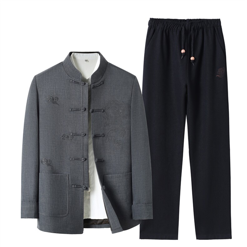 主推大货中老年风唐装春秋外套中式盘扣男复古夹克两件套，男装夹克，钱塘723