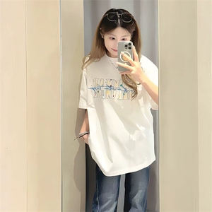 万针全刺绣工艺抖音得物高品质260克重磅纯棉双纱美式高街短袖T恤图片