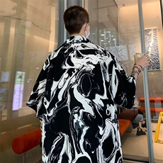 夏季男衬衫衬衣短袖宽松半袖潮流个性花色印花发型师中袖上衣C077，男装衬衫，星座601-2