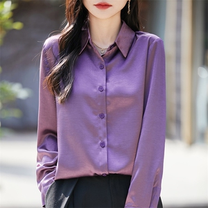 2025早春高端POLO领真丝衬衣女新款纯色显瘦桑蚕丝气质外搭衬衫韩图片