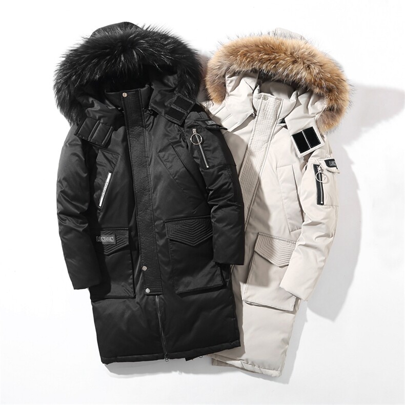 大货万件主推休闲男士羽绒服过膝大毛领中长款白鸭绒外套896-P100，男装羽绒服，星座1210A