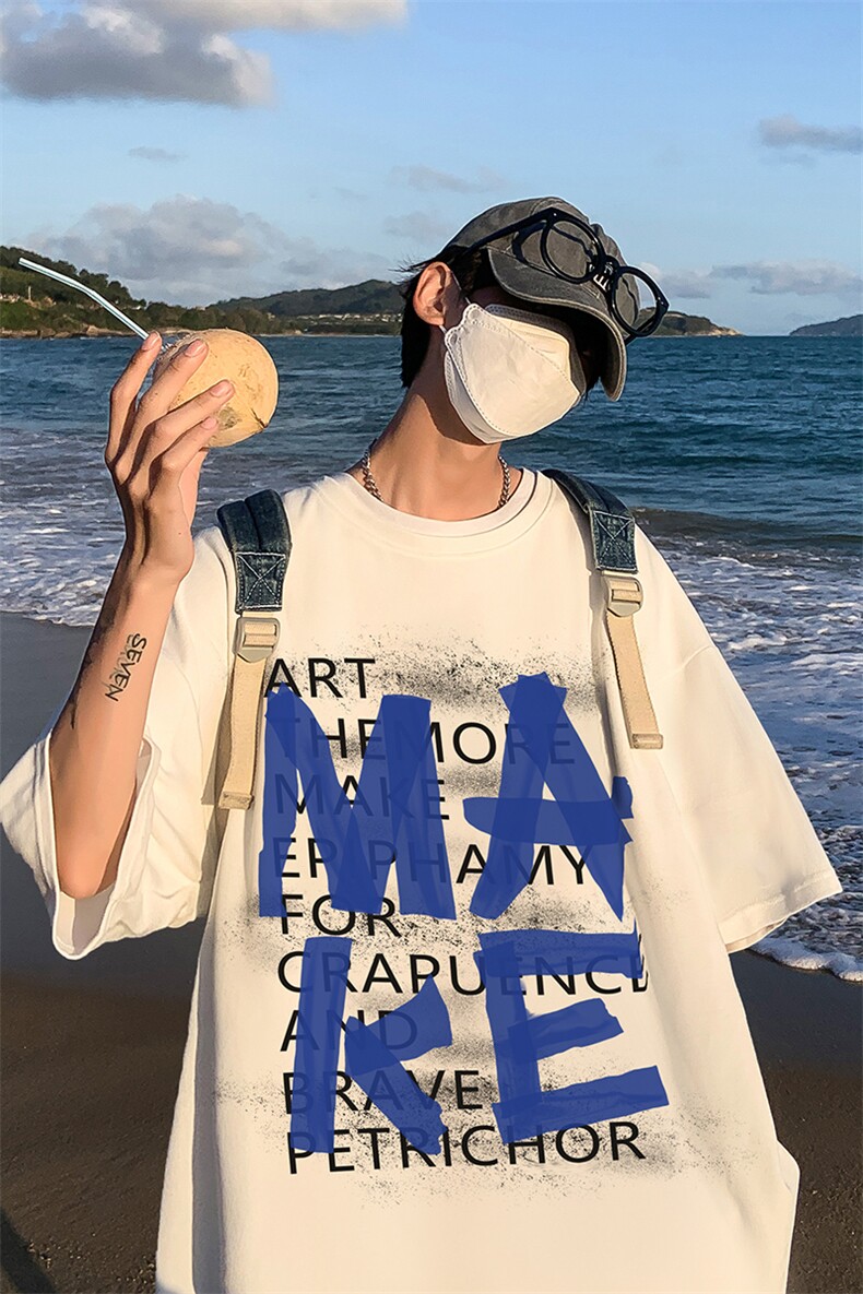 B239-1231-P28胶带字母创意印花夏季重磅落肩袖短袖t恤港风,男装T恤,星座514-2(原B239)
