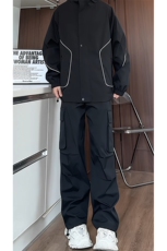 黑色户外登山工装裤男款秋季痞帅高级感运动套装美式机能冲锋裤子，男装夹克，电商基地A050