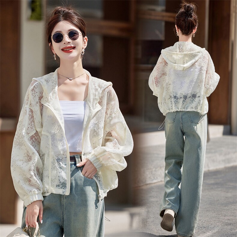 防晒衣女2025夏季新款小个子短款减龄洋气宽松休闲连帽百搭薄外套，女装防晒衣，半夏