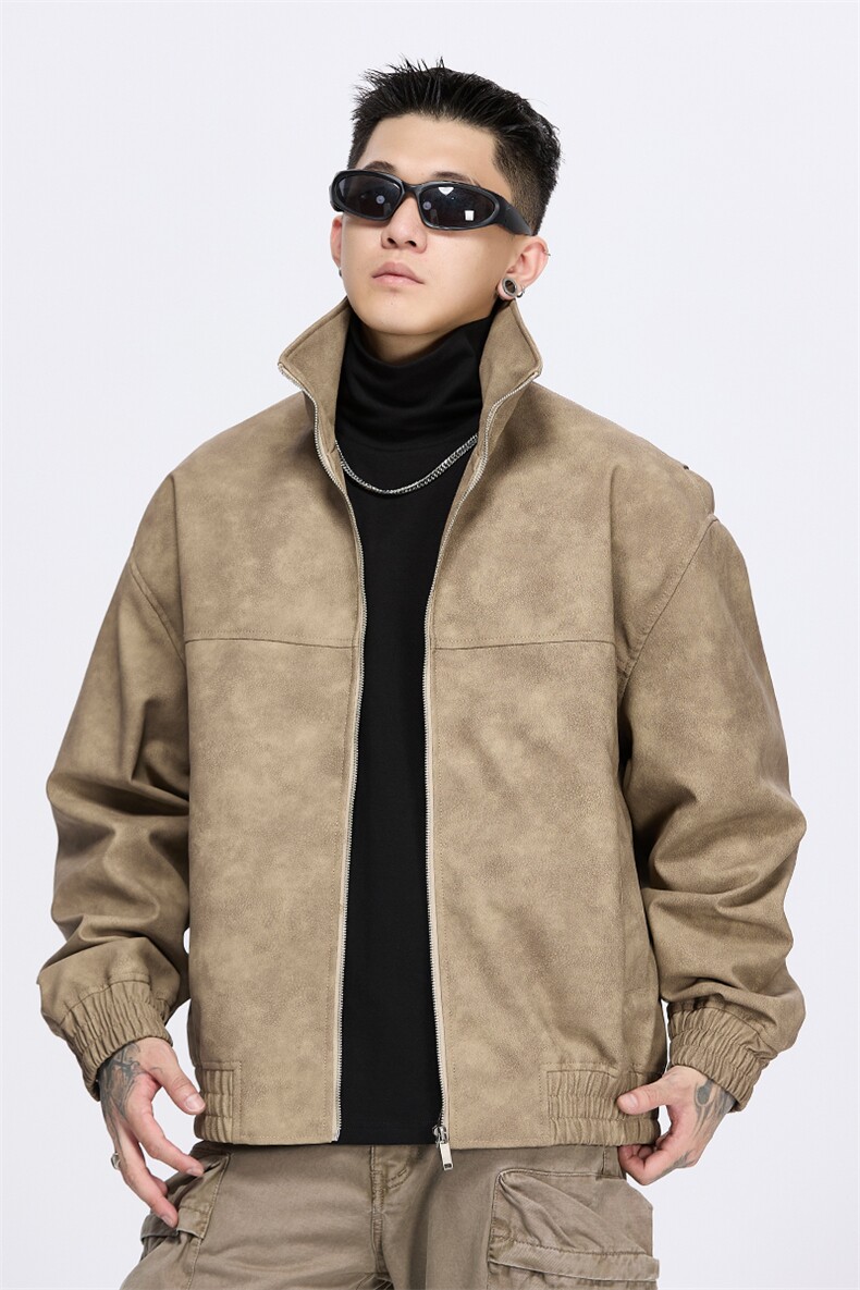 美式复古立领夹克潮牌皮衣夹克宽松外套A436-986-P95138,男装夹克,电商A436