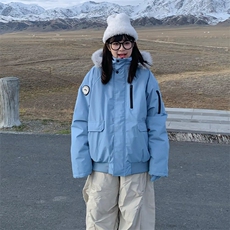 冬季加厚毛领连帽派克服2024新款宽松减龄美式工装保暖棉服外套女，男装夹克，星座506A