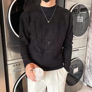 针织衫男秋冬圆领羊毛衫上衣个性百搭线衣男装年新款提花烫钻图片