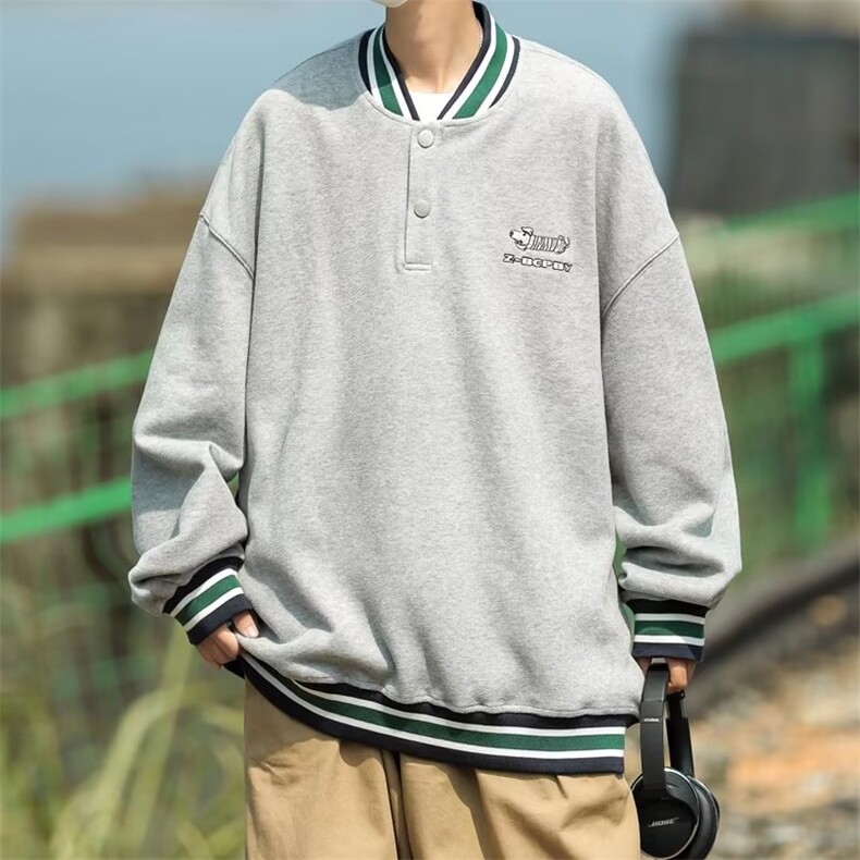 美式复古棒球领卫衣男春季oversize宽松潮流撞色上衣W6982-P40,男装卫衣,星座512-3