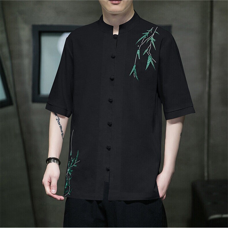 2025夏季现货风新中式棉麻现货刺绣五分袖衬衫MT2308-P65,男装衬衫,电商A021