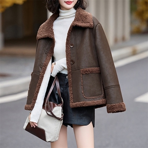 皮毛一体羊羔毛外套女短款2024新款秋冬季加绒机车服加厚皮夹克图片