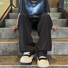 夏款男冰丝褶皱速干裤刺绣宽松直筒长裤h151P35，男装休闲裤，星座1013-1