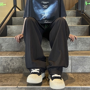夏款男冰丝褶皱速干裤刺绣宽松直筒长裤h151 P35图片