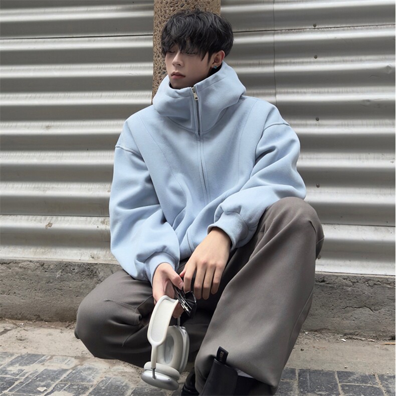 抖音得物高品质秋冬美式高街重磅结构辑明线纹理连帽卫衣外套W111,女装短外套,电商A486-1