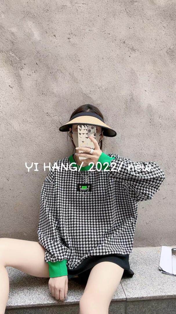 千鸟格复合卫衣，女装卫衣/绒衫，一杭