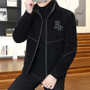 秋冬新款男士翻领拼接韩版毛呢大衣短款夹克外套上衣D31P145控238图片