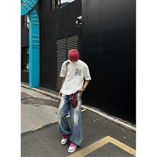 【有货】美式复古涂鸦扎染牛仔裤男女同款宽松裤子NZ803LL-特P55，男装牛仔裤，星座1007（原301D）