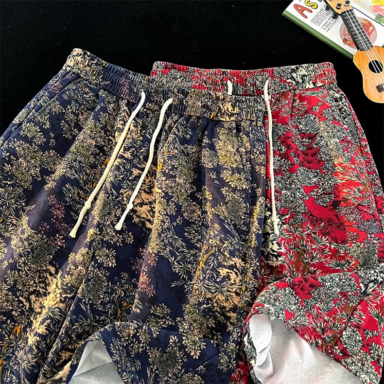 夏季花纹短裤男吸汗透气潮牌宽松休闲运动五分时尚裤子K0083P25,男装牛仔裤,电商A128