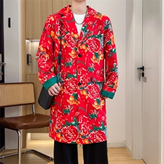 Y001男士中长款休闲风衣外套东北大花帅气外衣潮大码M-5XL，男装风衣，星座115A(原星座507）