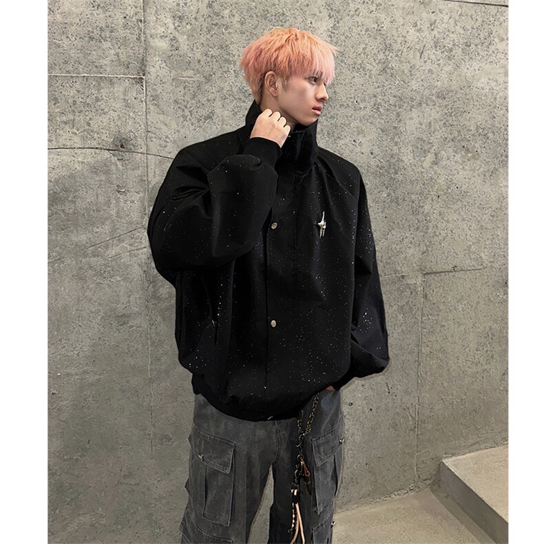 JK16-P68控10825春装新款满天星宽松立领夹克外套薄上衣,男装夹克,电商B327