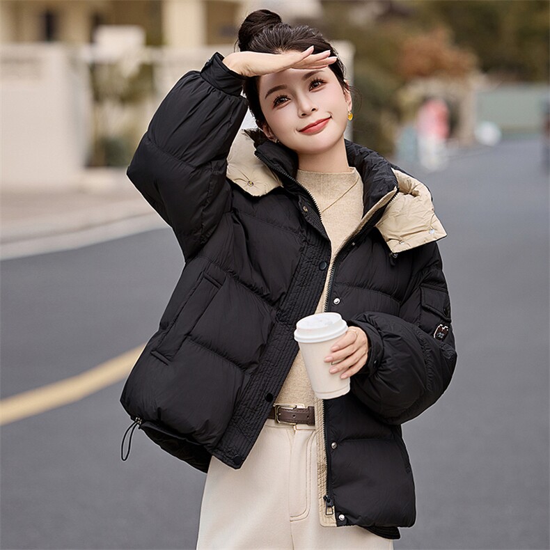 现货2024羽绒服新款冬季官方时尚休闲连帽加厚休闲小个子外套,女装羽绒服,韩然一族