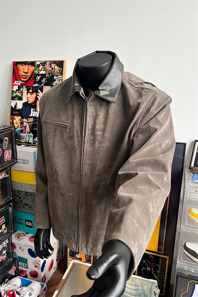 灰色底特律工装夹克拼接翻领棒球服外套JK7291特P85,男装夹克,星座908-1