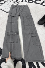 B221美式ins高街暗黑宽松直筒洗褪工装牛仔裤LK25437-P75控98，男装牛仔裤，电商B221